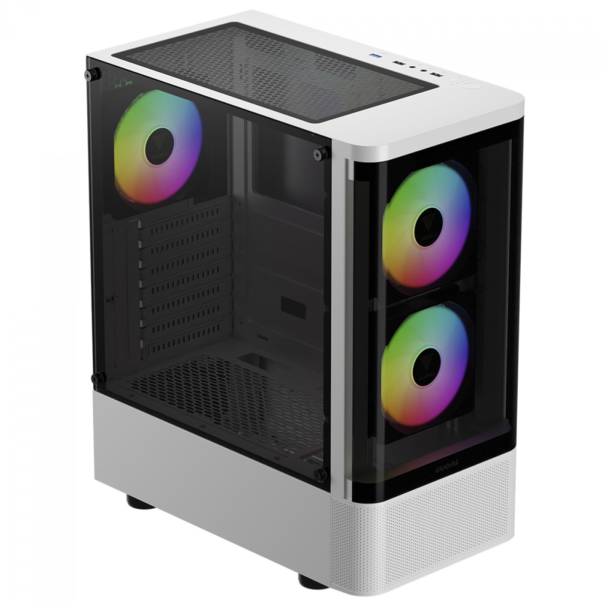 Gabinete Gamer Gamdias Talos E3 CG WH, Mid Tower, Vidro Temperado, ATX, Com 3 Fans ARGB, Branco