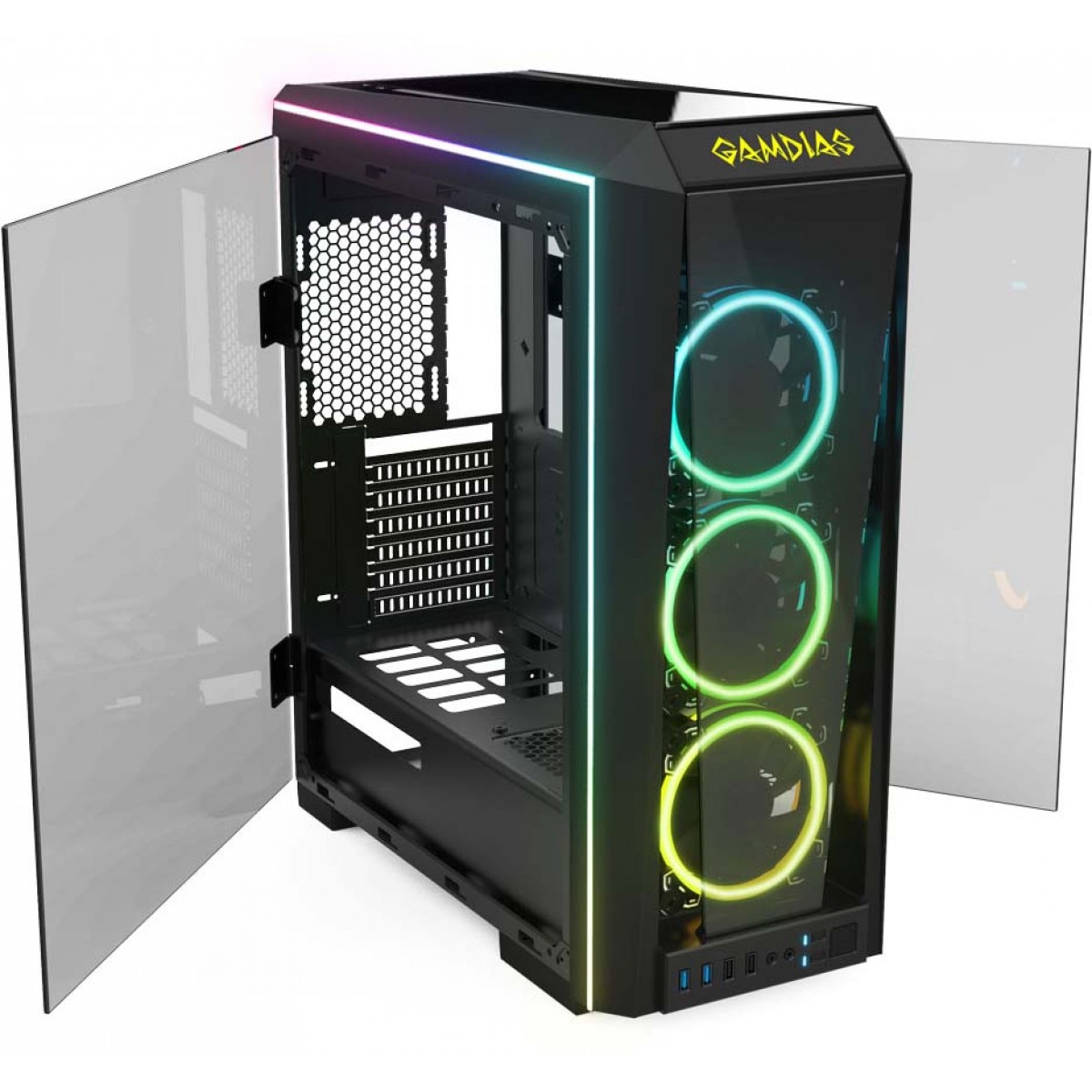 Gabinete Gamer Gamdias, Talos P1A ARGB, Mid Tower, Vidro Temperado, Black, Sem Fonte, Com 3 Fans
