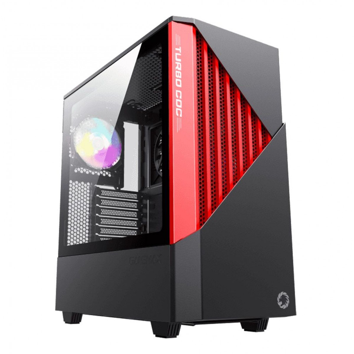 Gabinete Gamer Gamemax Contac, ARGB, Mid Tower, Vidro Temperado, Black/Red, Sem Fonte, Com 3 Fans, Contac Turbo BR