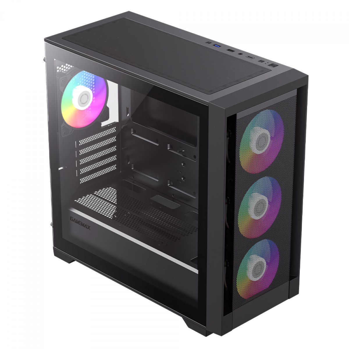 Gabinete Gamer Gamemax Defender MB BK, Mid Tower, MATX, Vidro Temperado, Black, Sem Fonte, Sem Fan