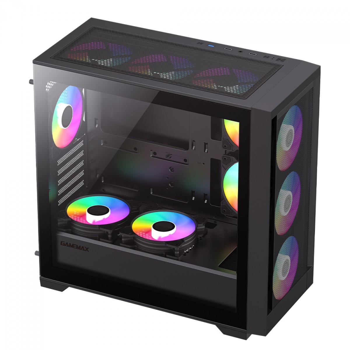 Gabinete Gamer Gamemax Defender MB BK, Mid Tower, MATX, Vidro Temperado, Black, Sem Fonte, Sem Fan