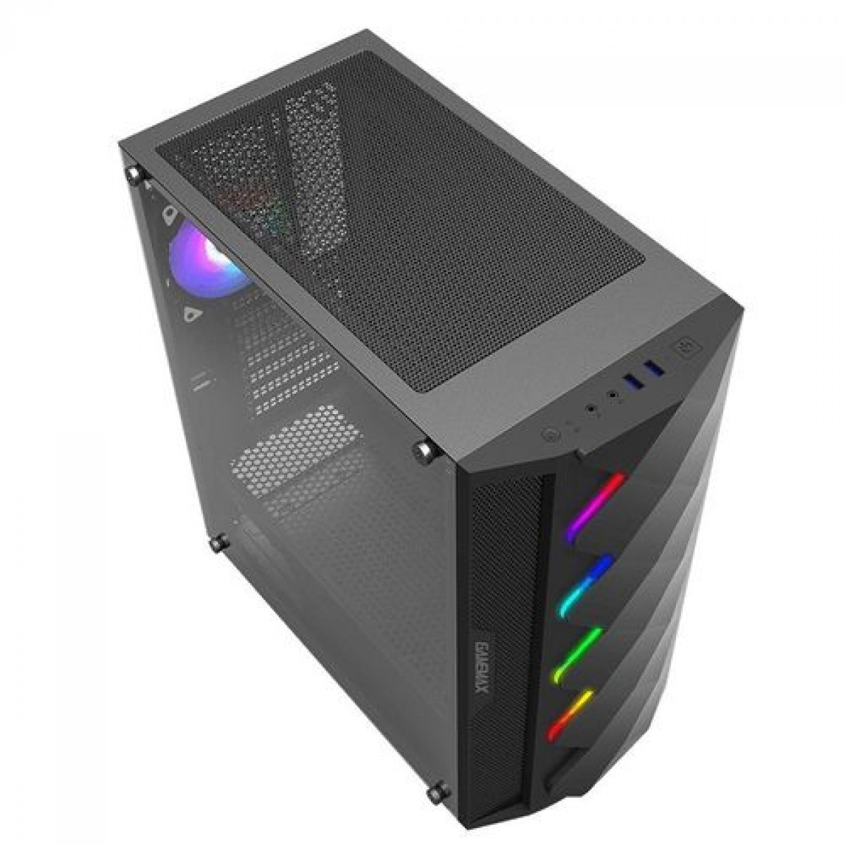 Gabinete Gamer Gamemax Diamond 3601, RGB,  Mid Tower, Com 1 Fan, Vidro Temperado, Black, Sem Fonte, DIAMOND 3601