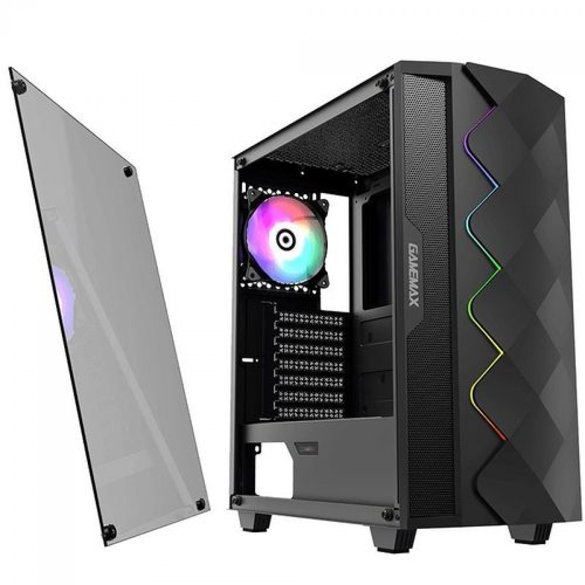 Gabinete Gamer Gamemax Diamond 3601, RGB,  Mid Tower, Com 1 Fan, Vidro Temperado, Black, Sem Fonte, DIAMOND 3601