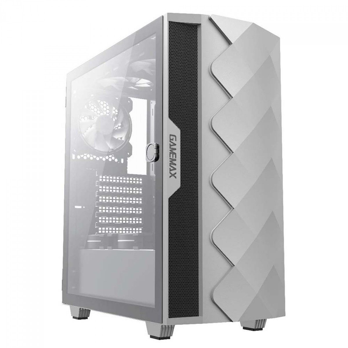 Gabinete Gamer Gamemax Diamond 3601-W, RGB,  Mid Tower, Vidro Temperado, Branco, S-Fonte, Com 1 Fan