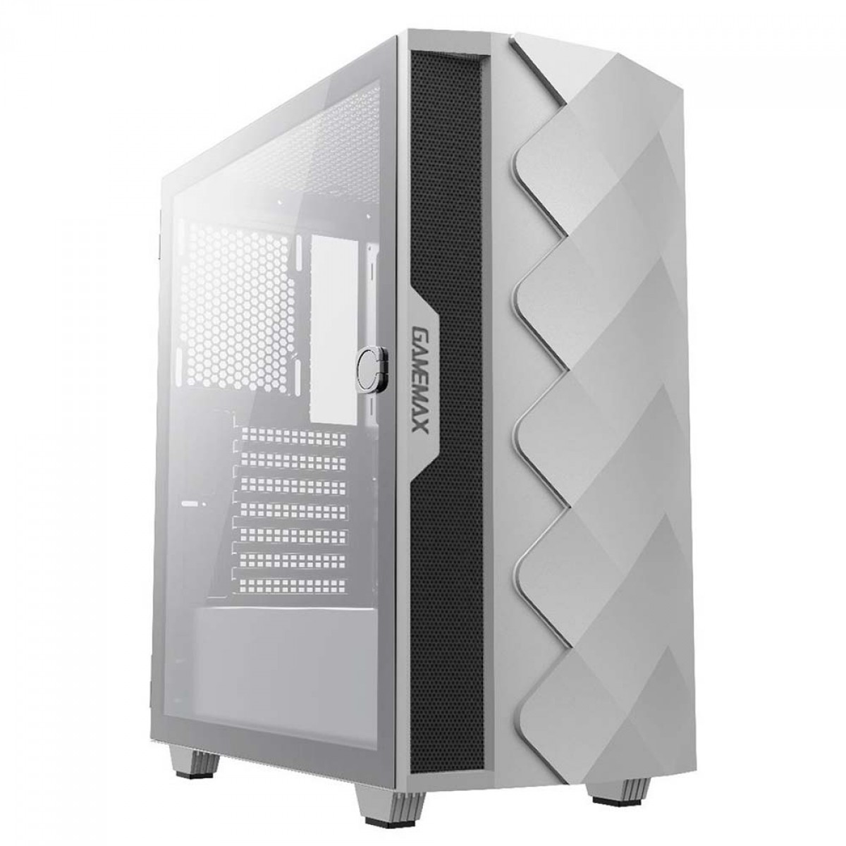 Gabinete Gamer Gamemax Diamond 3601-W, RGB,  Mid Tower, Vidro Temperado, Branco, S-Fonte, Com 1 Fan