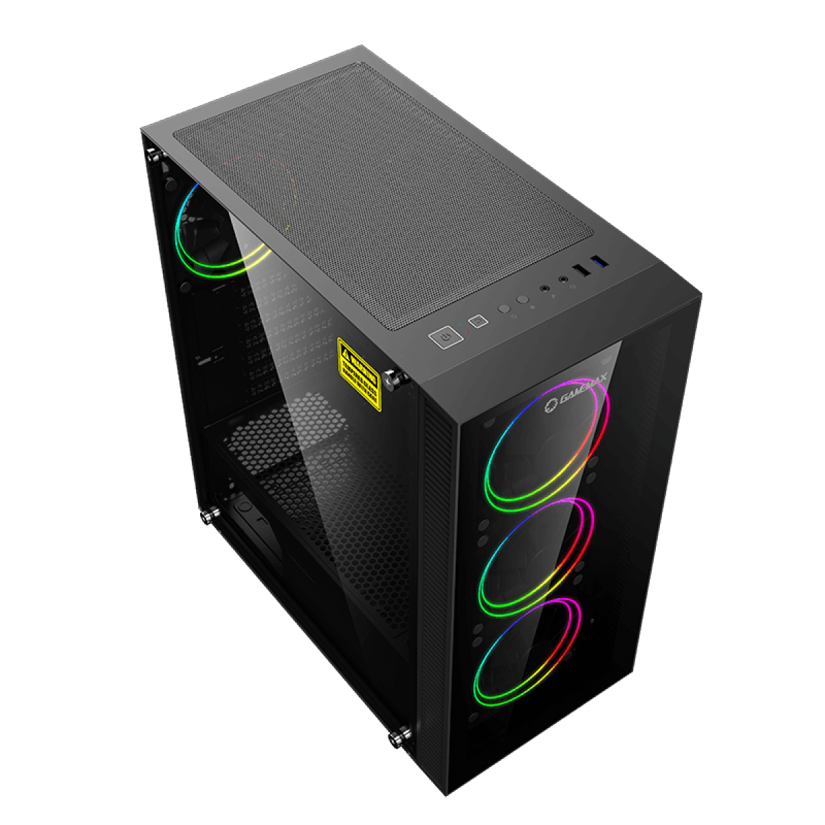 Gabinete Gamer Gamemax Draco XD, Mid Tower, Vidro Temperado, RGB, Black, ATX, Sem Fonte, Com 3 Fans, 3603