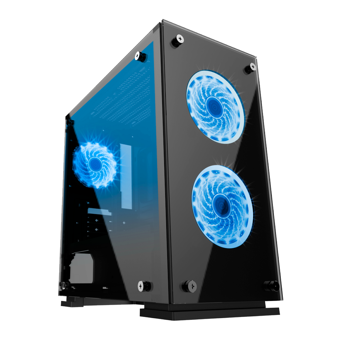 Gabinete Gamer Gamemax Hero, Mid Tower, ​​​​​​​Com 3 Fans Blue, Vidro temperado, Black, Sem Fonte