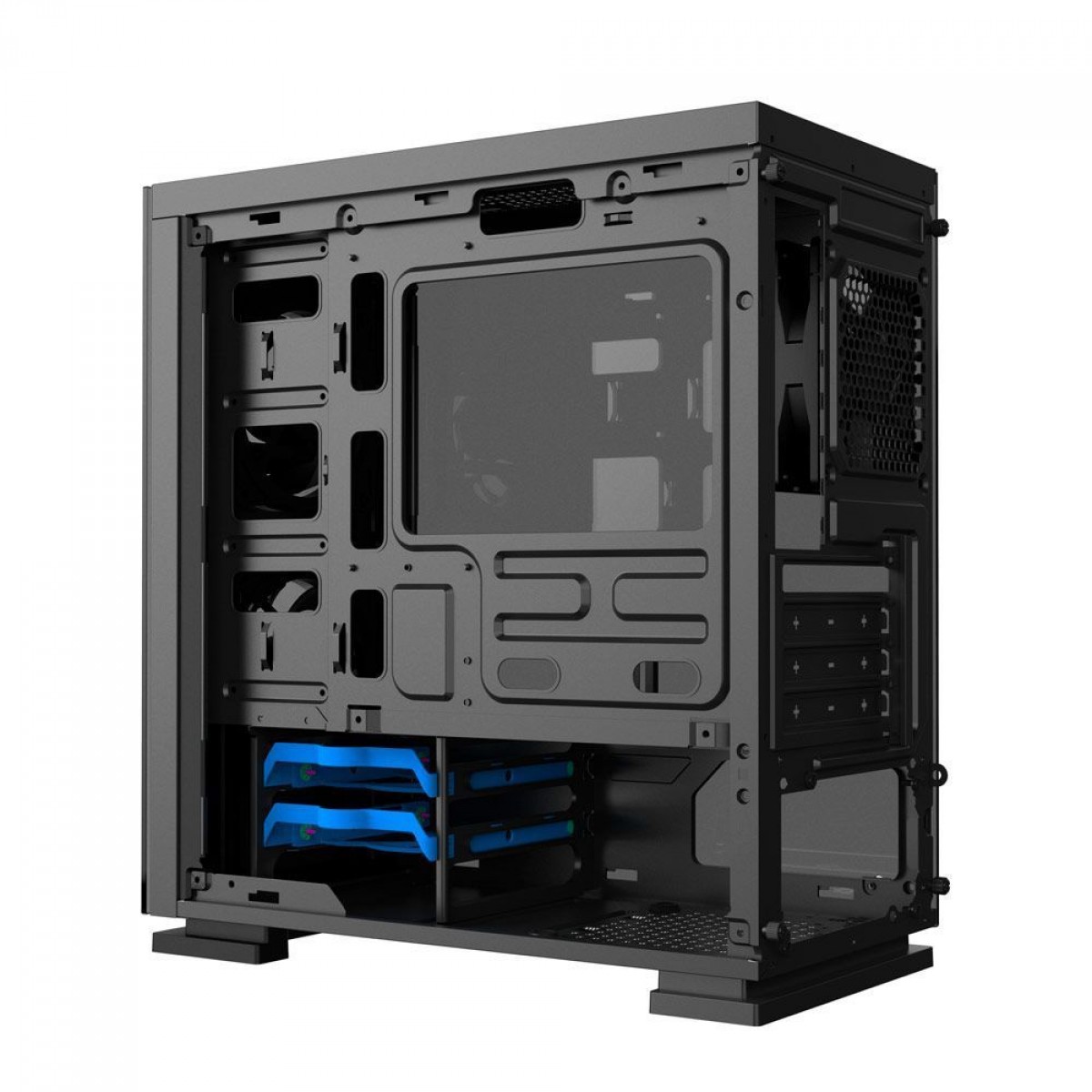 Gabinete Gamer Gamemax Hero, Mid Tower, ​​​​​​​Com 3 Fans Blue, Vidro temperado, Black, Sem Fonte