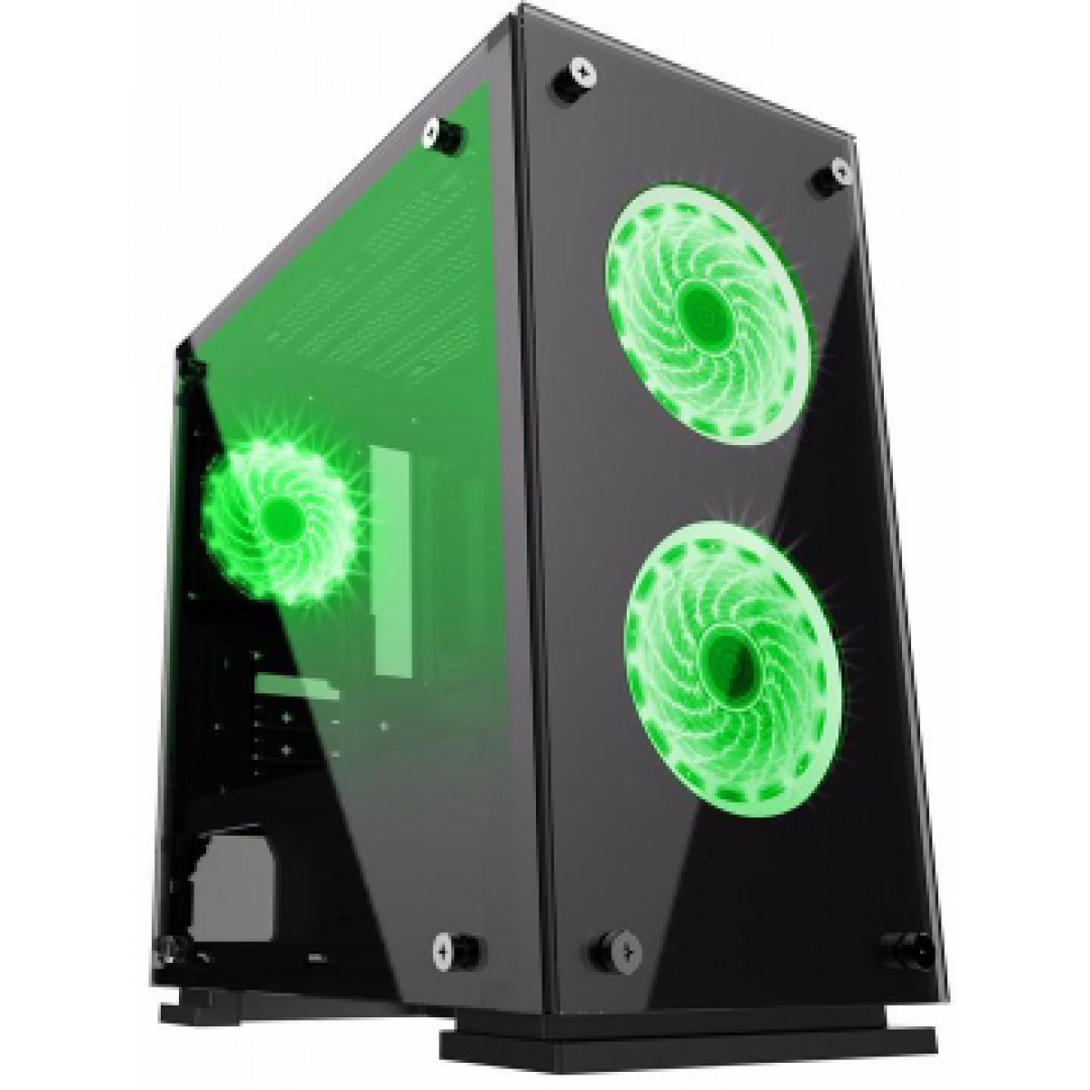 Gabinete Gamer Gamemax Hero, Mid Tower, ​​​​​​​Com 3 Fans Green, Vidro temperado, Black, Sem Fonte