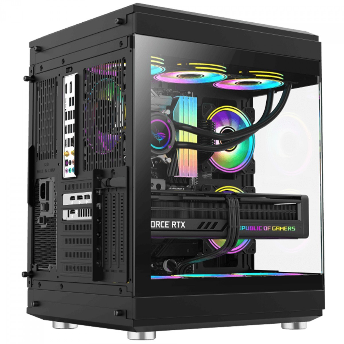 Gabinete Gamer Gamemax Hype Black, Cube Design, Mid Tower, ATX, Vidro Temperado, Preto, Sem Fan