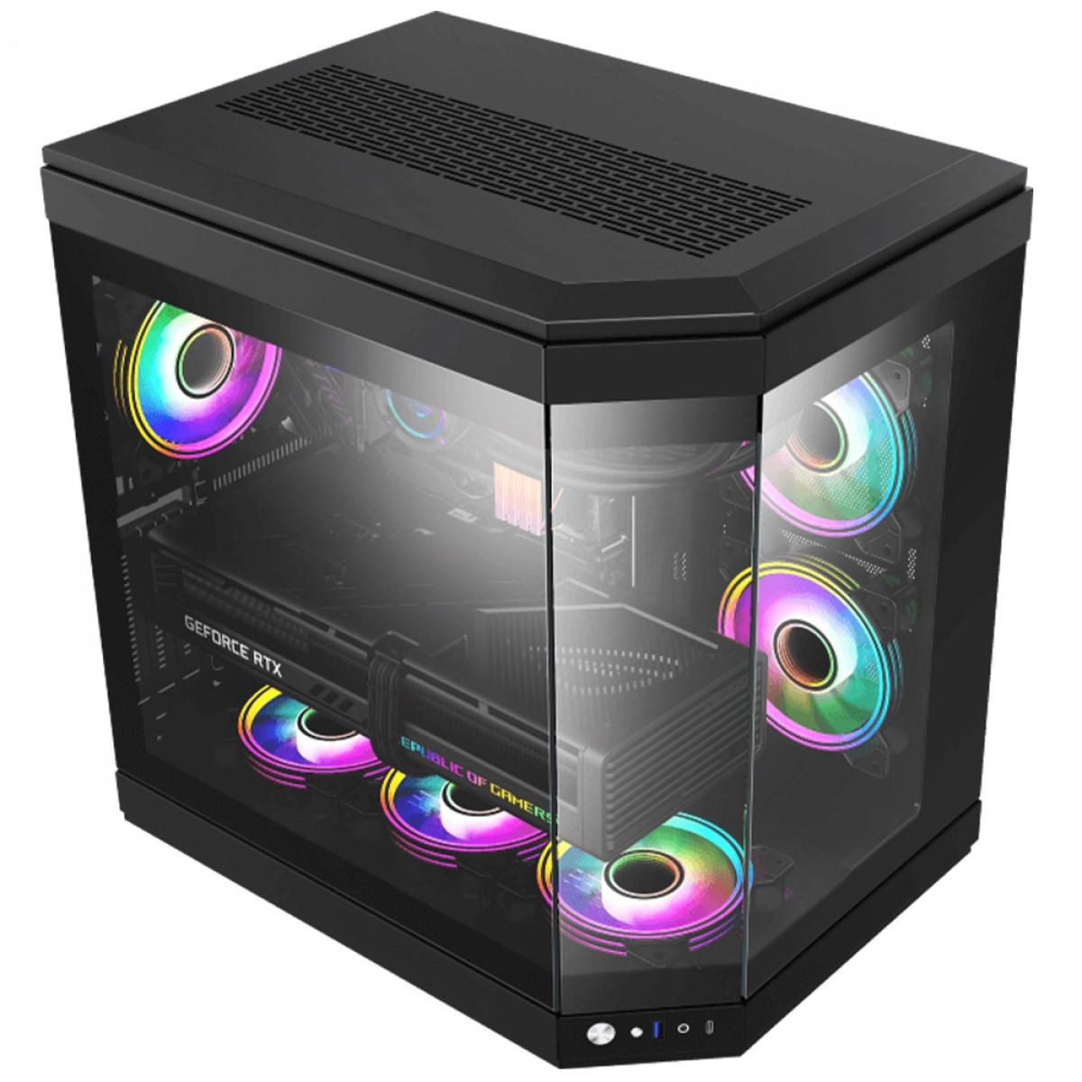 Gabinete Gamer Gamemax Hype Black, Cube Design, Mid Tower, ATX, Vidro Temperado, Preto, Sem Fan