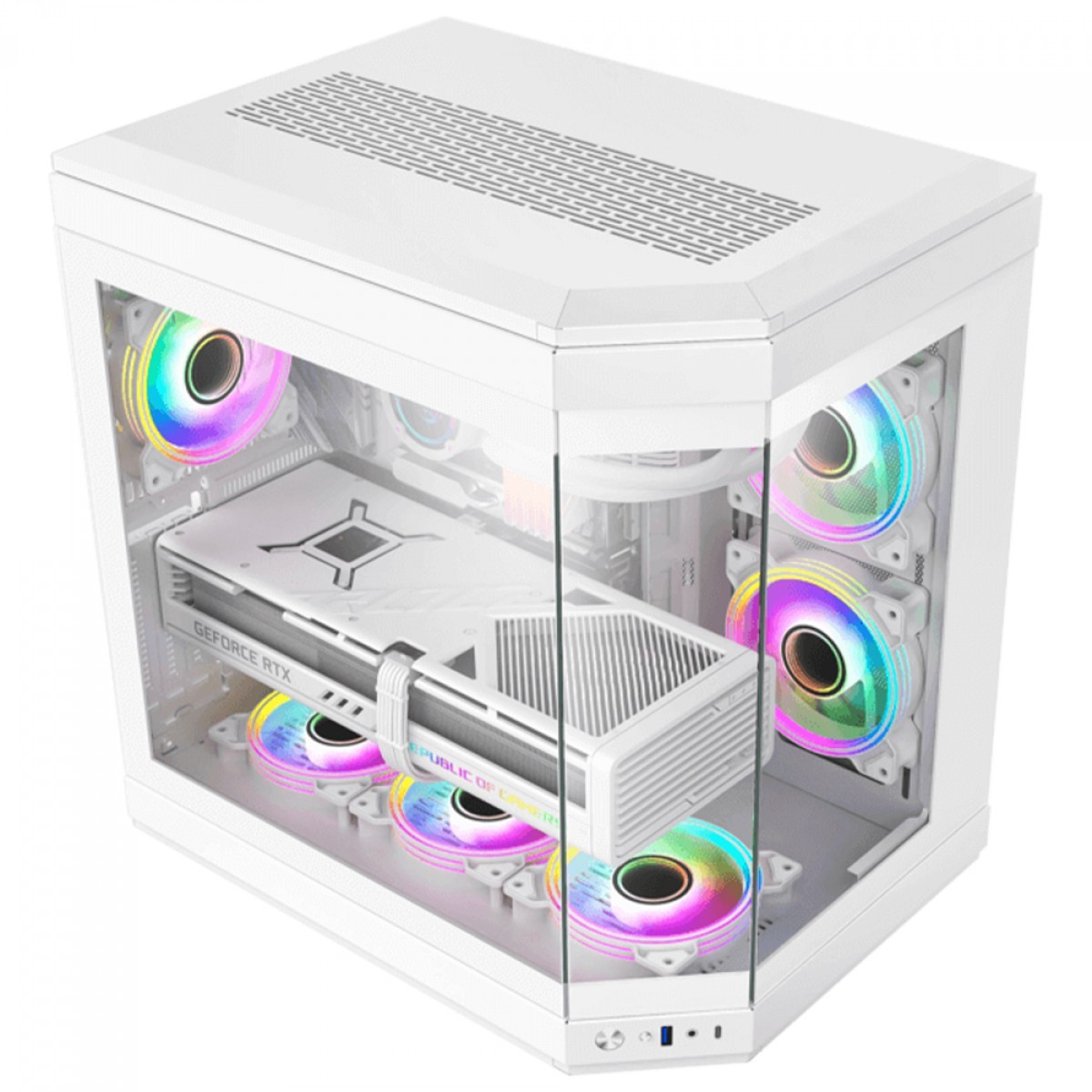 Gabinete Gamer Gamemax Hype White, Cube Design, Mid Tower, ATX, Vidro Temperado, Branco, Sem Fan