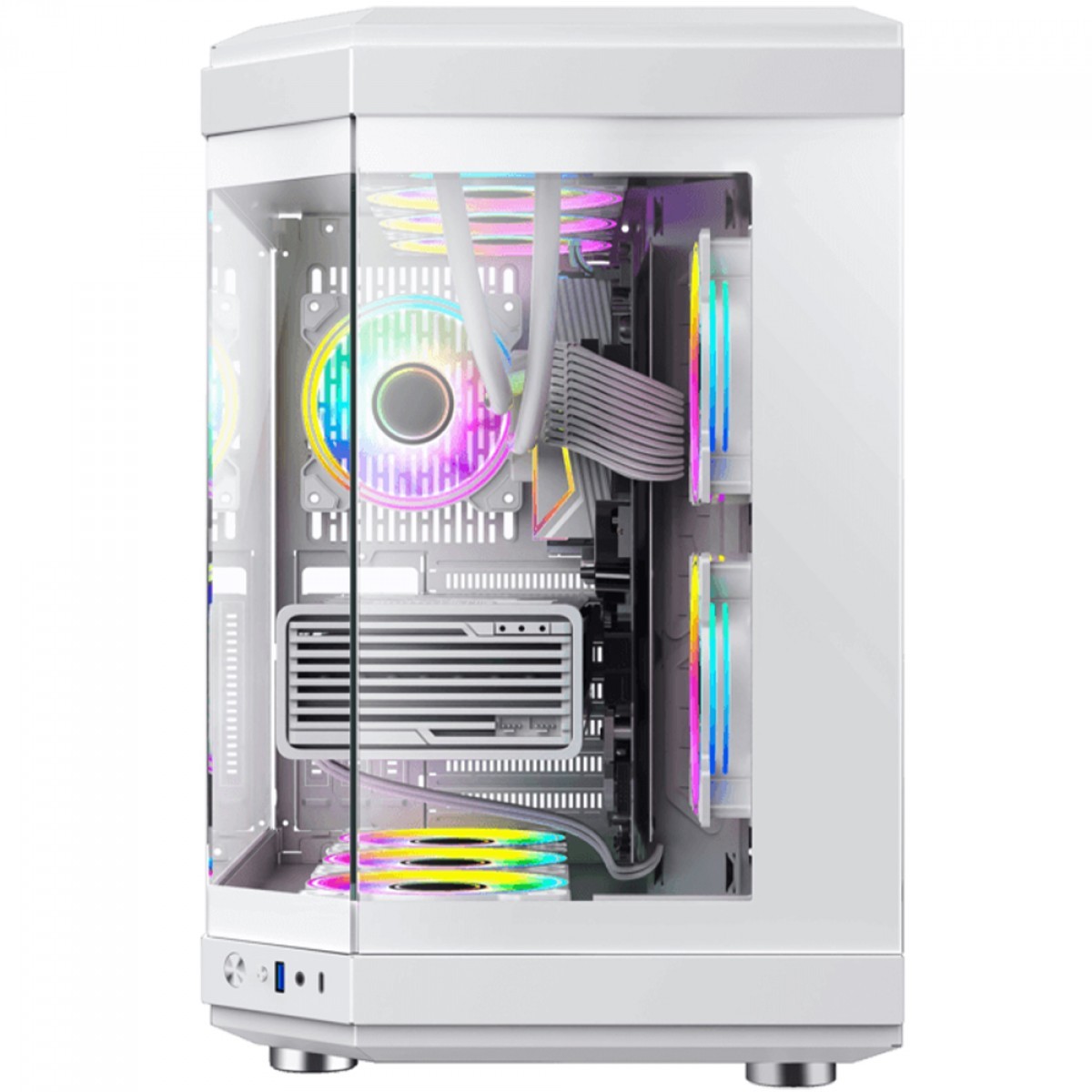 Gabinete Gamer Gamemax Hype White, Cube Design, Mid Tower, ATX, Vidro Temperado, Branco, Sem Fan