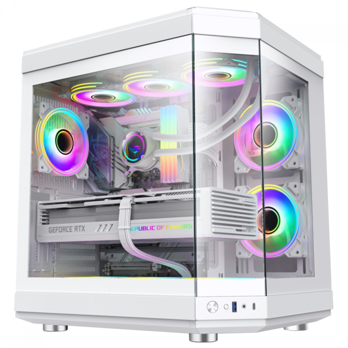 Gabinete Gamer Gamemax Hype White, Cube Design, Mid Tower, ATX, Vidro Temperado, Branco, Sem Fan