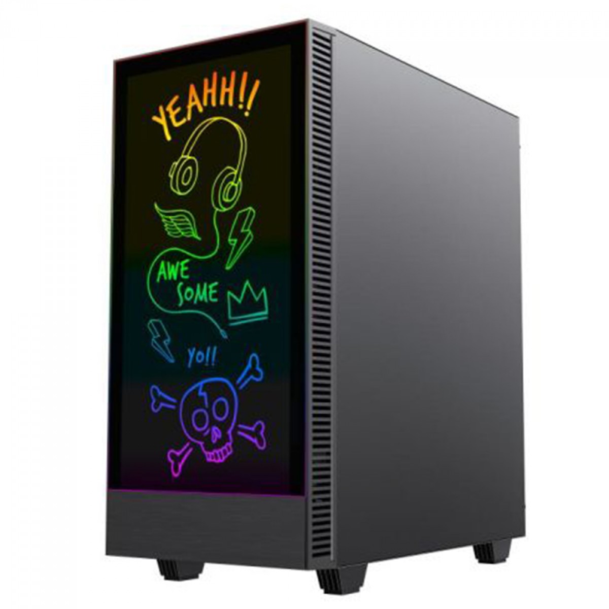 Gabinete Gamer Gamemax Kreator, Mid Tower, Vidro Temprado, ARGB, ATX, Black, Sem Fonte, Sem Fan