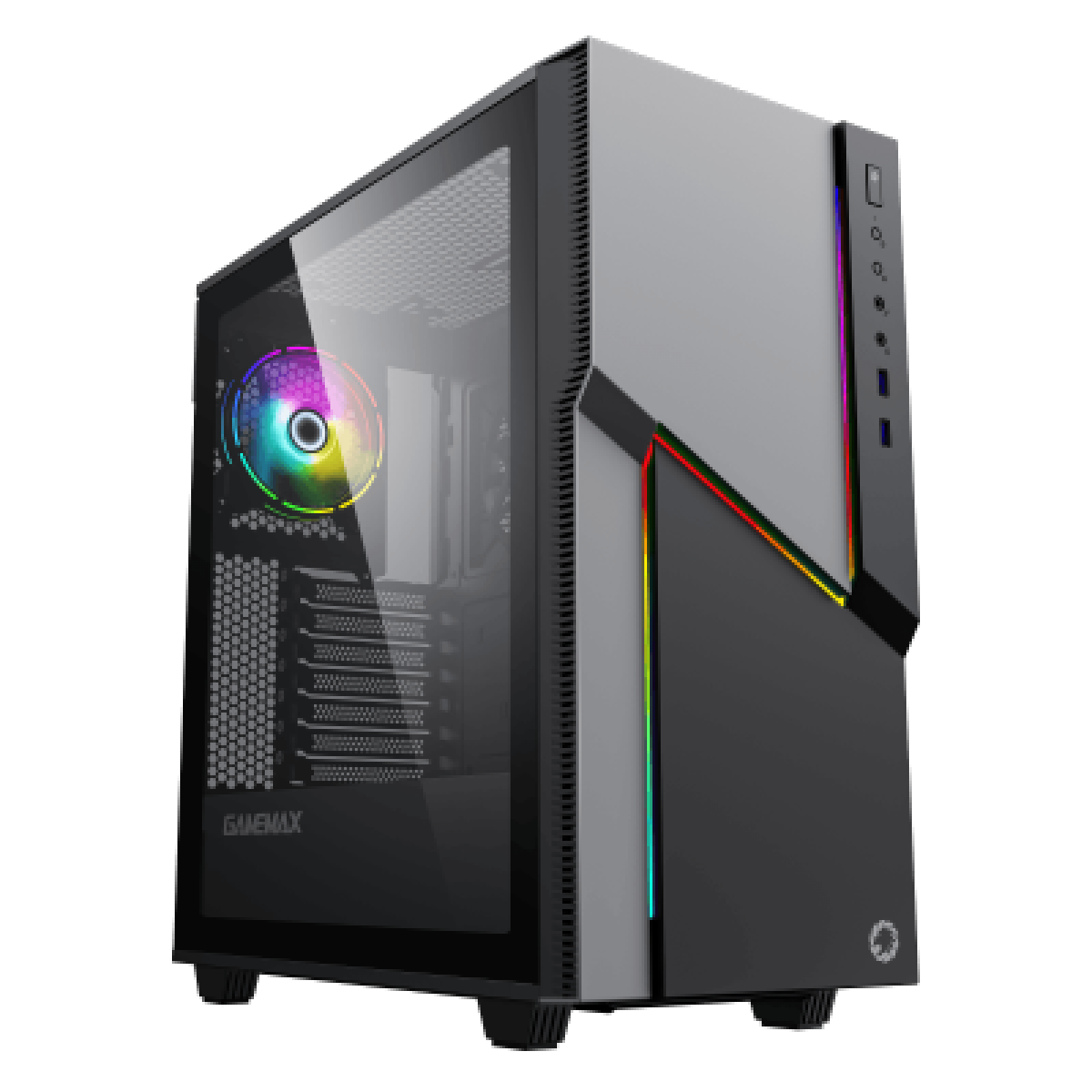 Gabinete Gamer Gamemax Ninja 3611 COC, Mid Tower, RGB, Vidro Temperado, Preto, E-ATX, Sem Fonte, Com 2 Fans
