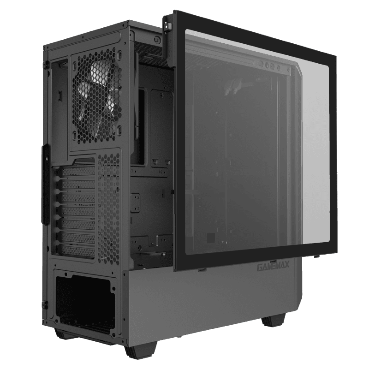 Gabinete Gamer Gamemax Panda,  Mid Tower, Vidro Temperado, Black, Sem Fonte, Com 1 Fan