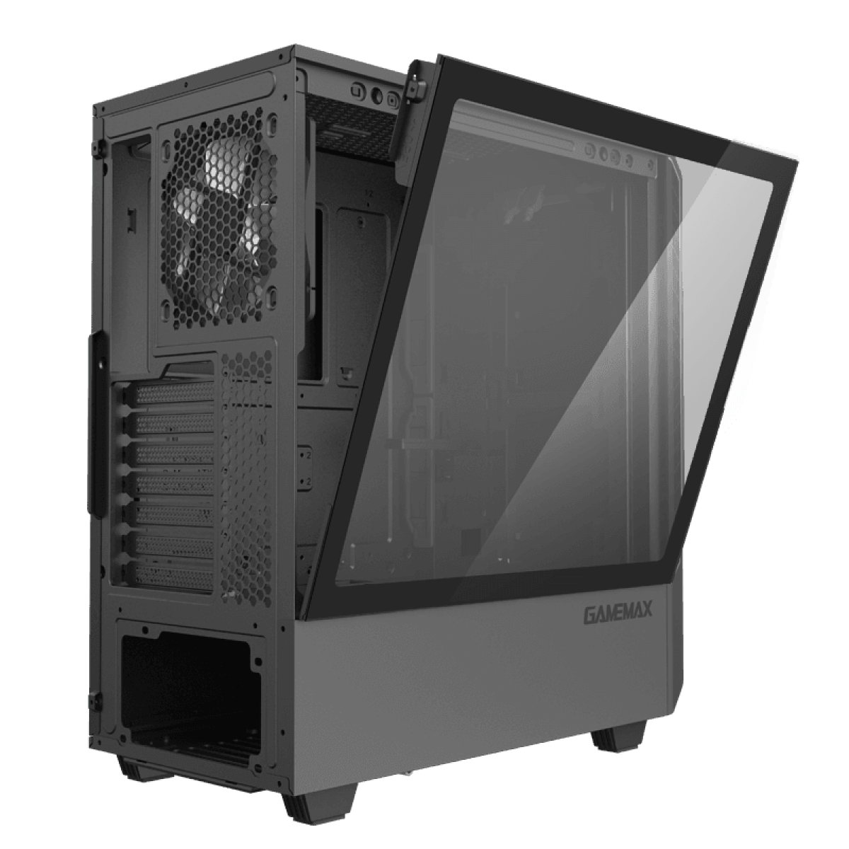 Gabinete Gamer Gamemax Panda,  Mid Tower, Vidro Temperado, Black, Sem Fonte, Com 1 Fan