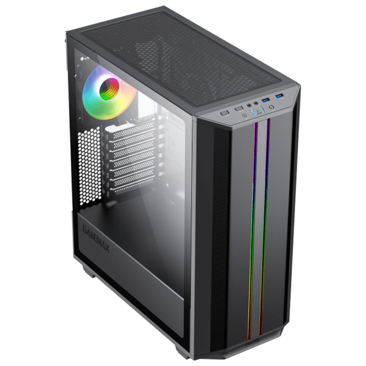 Gabinete Gamer Gamemax Precision, ARGB, 8808, Black, Mid Tower, Vidro Temperado, E-ATX, Sem Fonte, Com 2 Fans
