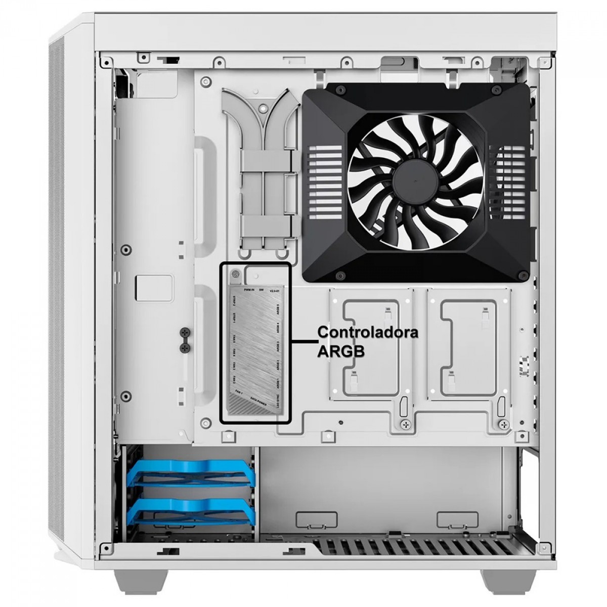 Gabinete Gamer Gamemax Precision, ARGB, 8808, White, Mid Tower, Vidro Temperado, E-ATX, Sem Fonte, Com 2 Fans