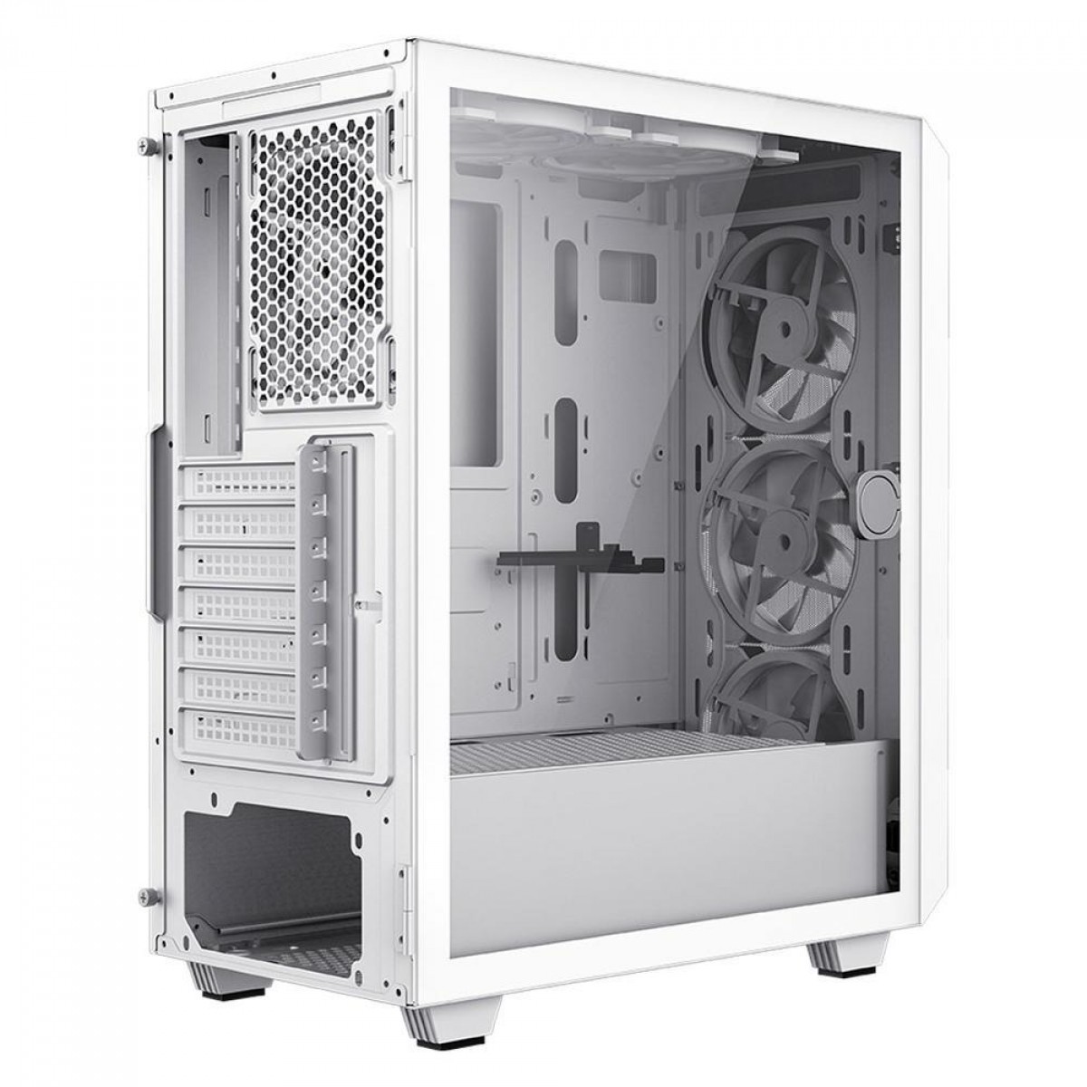 Gabinete Gamer Gamemax Revolt 3606, RGB, Mid Tower, Vidro Temperado, White, Sem Fonte, Com 3 Fans