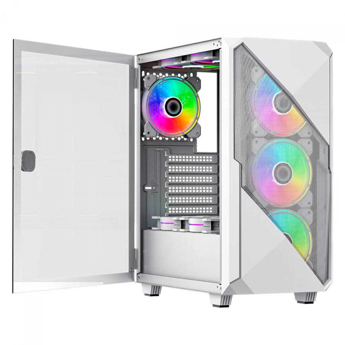 Gabinete Gamer Gamemax Revolt 3606, RGB, Mid Tower, Vidro Temperado, White, Sem Fonte, Com 3 Fans