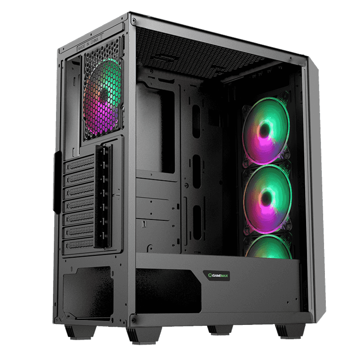 Gabinete Gamer Gamemax Revolt 3606, RGB, Mid Tower, Vidro Temperado, Black, Sem Fonte, Com 3 Fans
