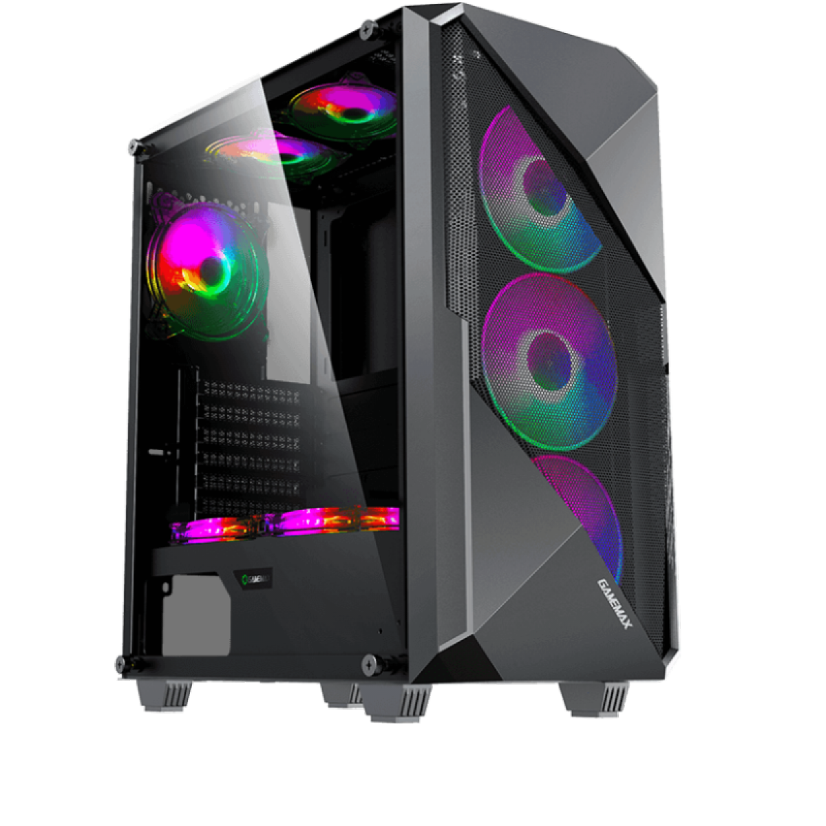 Gabinete Gamer Gamemax Revolt 3606, RGB, Mid Tower, Vidro Temperado, Black, Sem Fonte, Com 3 Fans