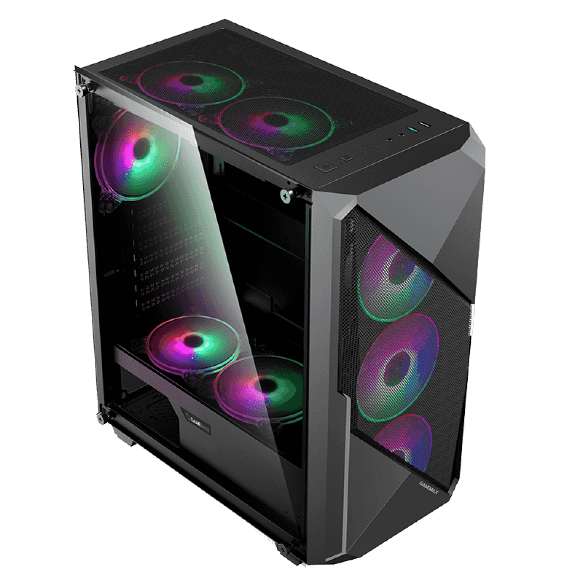 Gabinete Gamer Gamemax Revolt 3606, RGB, Mid Tower, Vidro Temperado, Black, Sem Fonte, Com 3 Fans