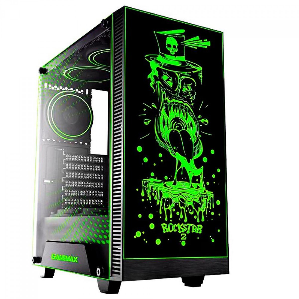 Gabinete Gamer Gamemax Rockstar 2, ARGB, Mid Tower, Vidro Temperado, Black, Sem Fonte, Com 1 Fan