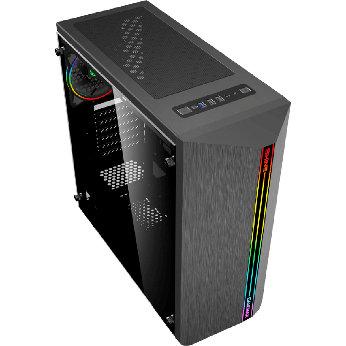 Gabinete Gamer Gamemax Shine G517, Mid Tower, Com 1 Fan, Vidro Temperado, Black, Sem Fonte