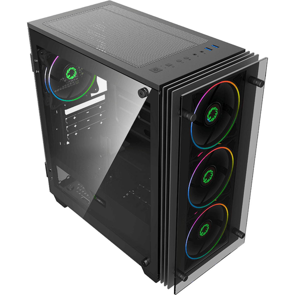 Gabinete Gamer Gamemax Stratos H609 ARGB, Mini Tower, Vidro Temperado, Black, Sem Fonte, Com 4 Fans, H609
