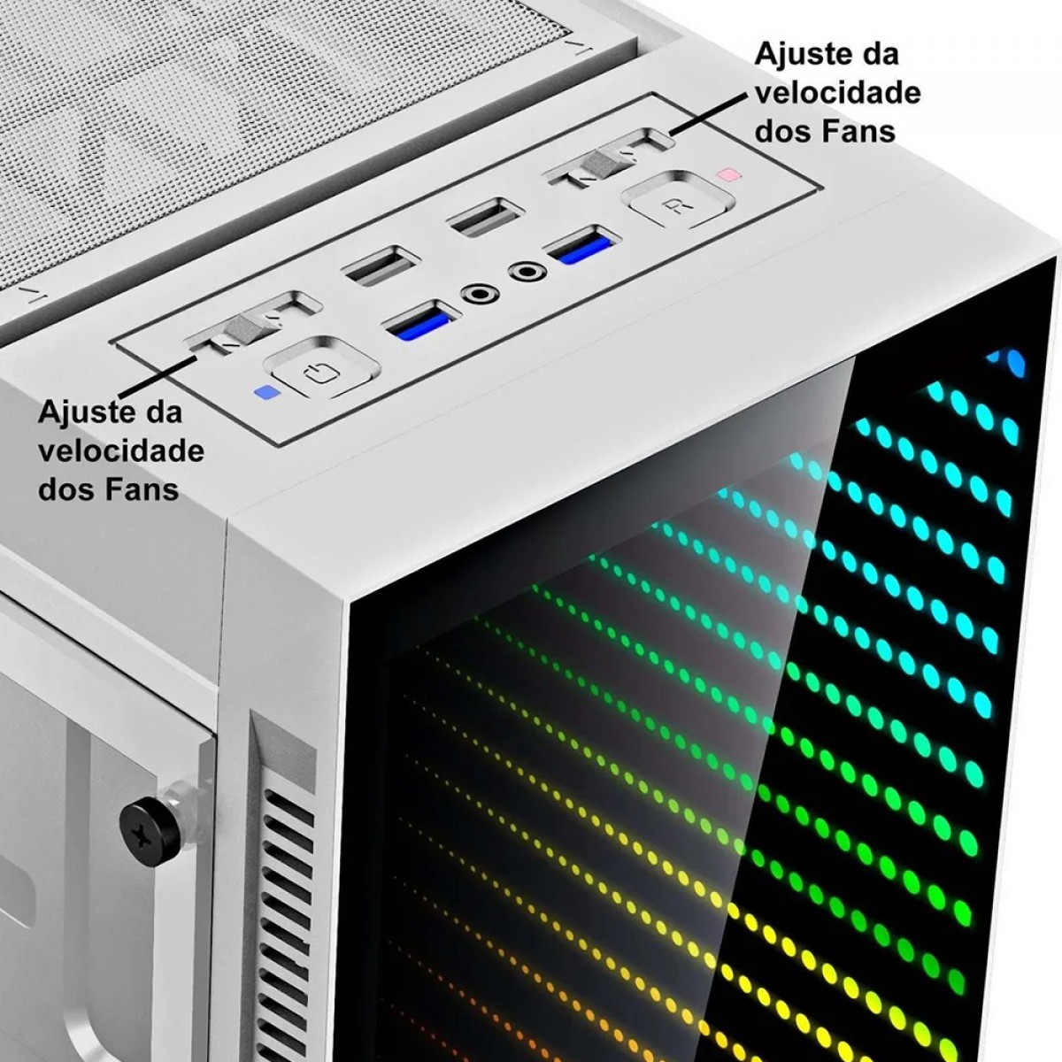 Gabinete Gamer Gamemax Infinit Abyss M908 TR, ARGB, Mid Tower, Vidro Temperado, E-ATX, White, Sem Fonte, Com 1 Fan  