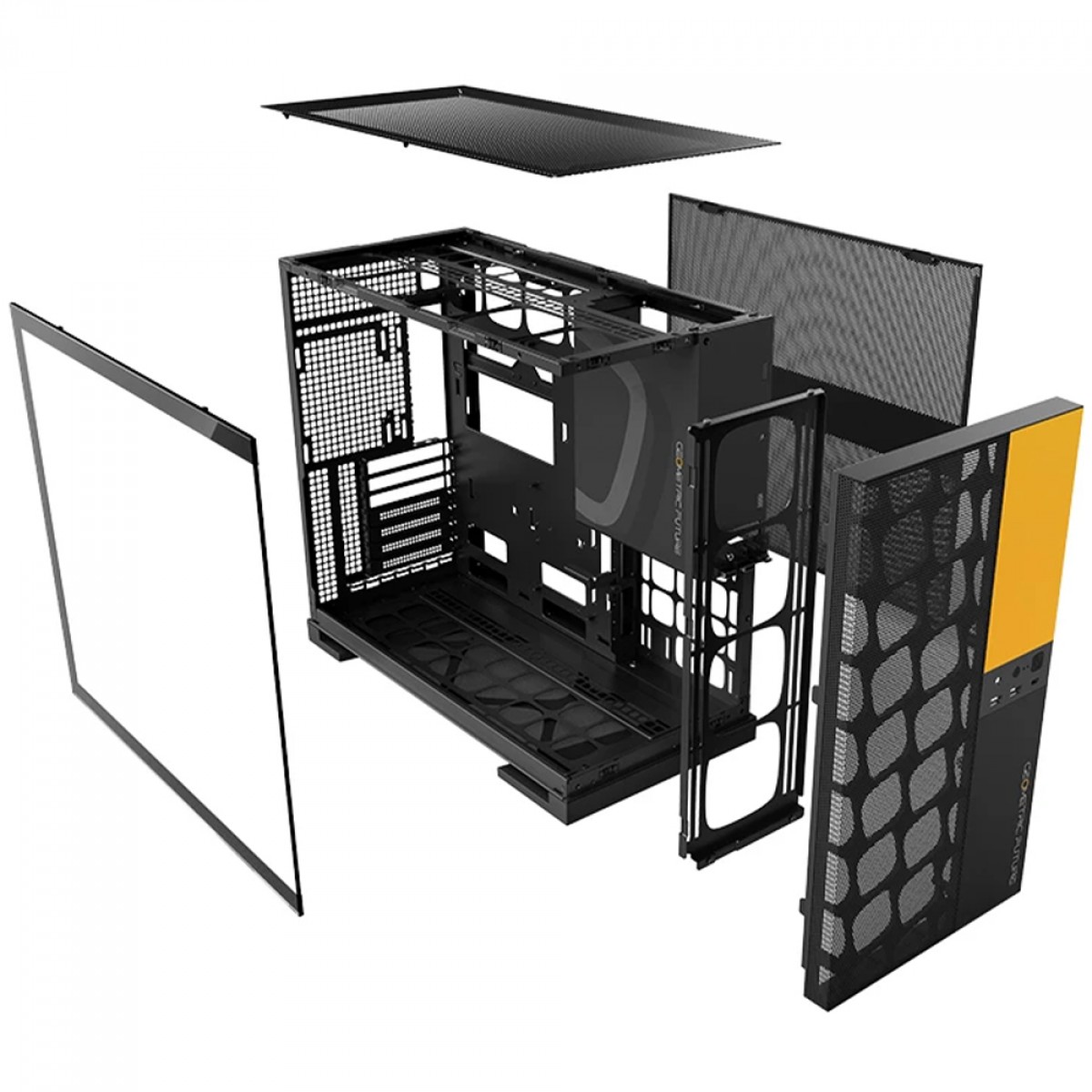 Gabinete Gamer Geometric Future Model 5 Vent, Mid Tower, Vidro Temperado, EATX, Sem Fonte, Com 5 Fans ARGB, Preto e Amarelo, GEO-M5VF-BY