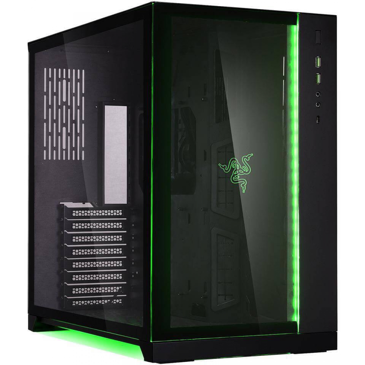 Gabinete Gamer Lian Li Dynamic Razer Edition RGB, Mid Tower, Vidro Temperado, Black, Sem Fonte, O11DXRZ