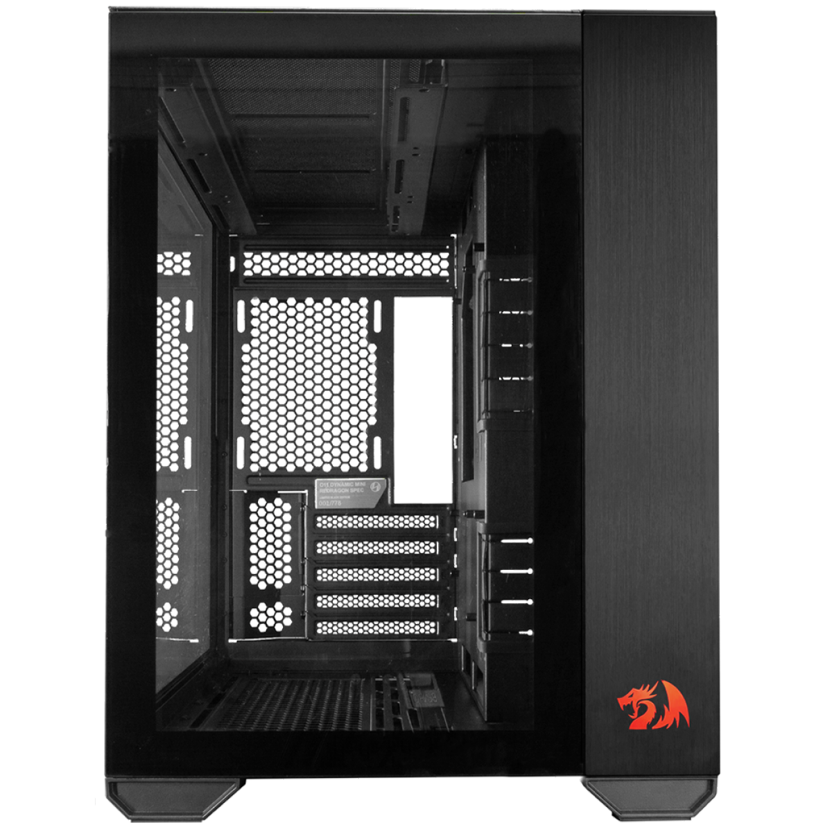 Gabinete Gamer Lian Li O11 Dynamic Mini Redragon Spec Edition, Mid Tower, Vidro Temperado, ATX, Black, Sem Fonte, Sem Fan, O11DMINI-RD-X