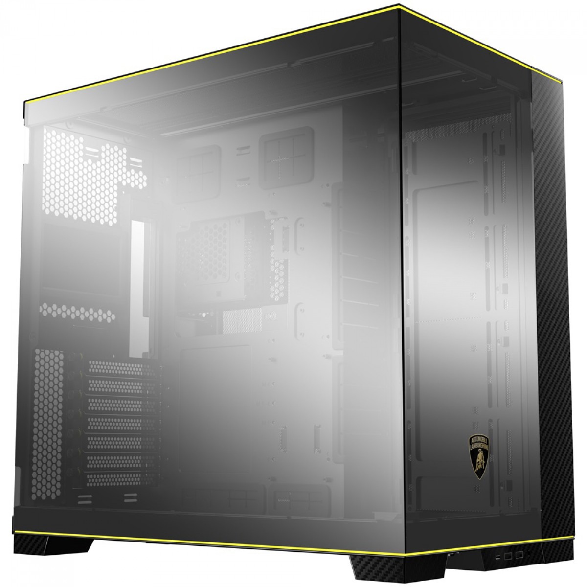 Gabinete Gamer Lian Li O11D EVO Automobili Lamborghini Edition, RGB, Mid Tower, Vidro Temperado, E-ATX, Com Display LCD, Preto, Sem Fans