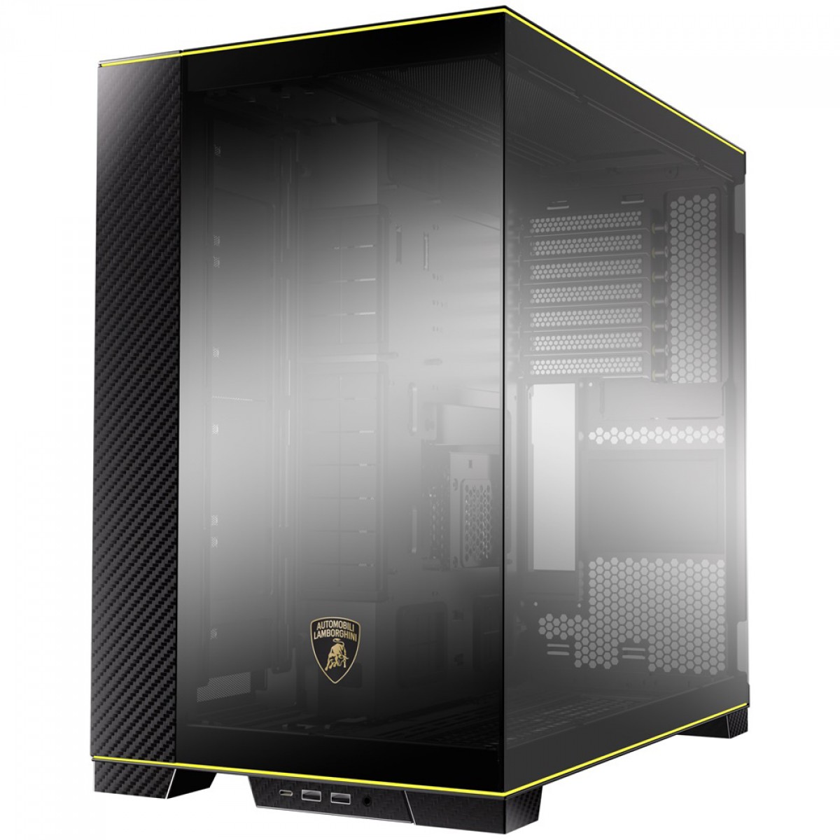 Gabinete Gamer Lian Li O11D EVO Automobili Lamborghini Edition, RGB, Mid Tower, Vidro Temperado, E-ATX, Com Display LCD, Preto, Sem Fans