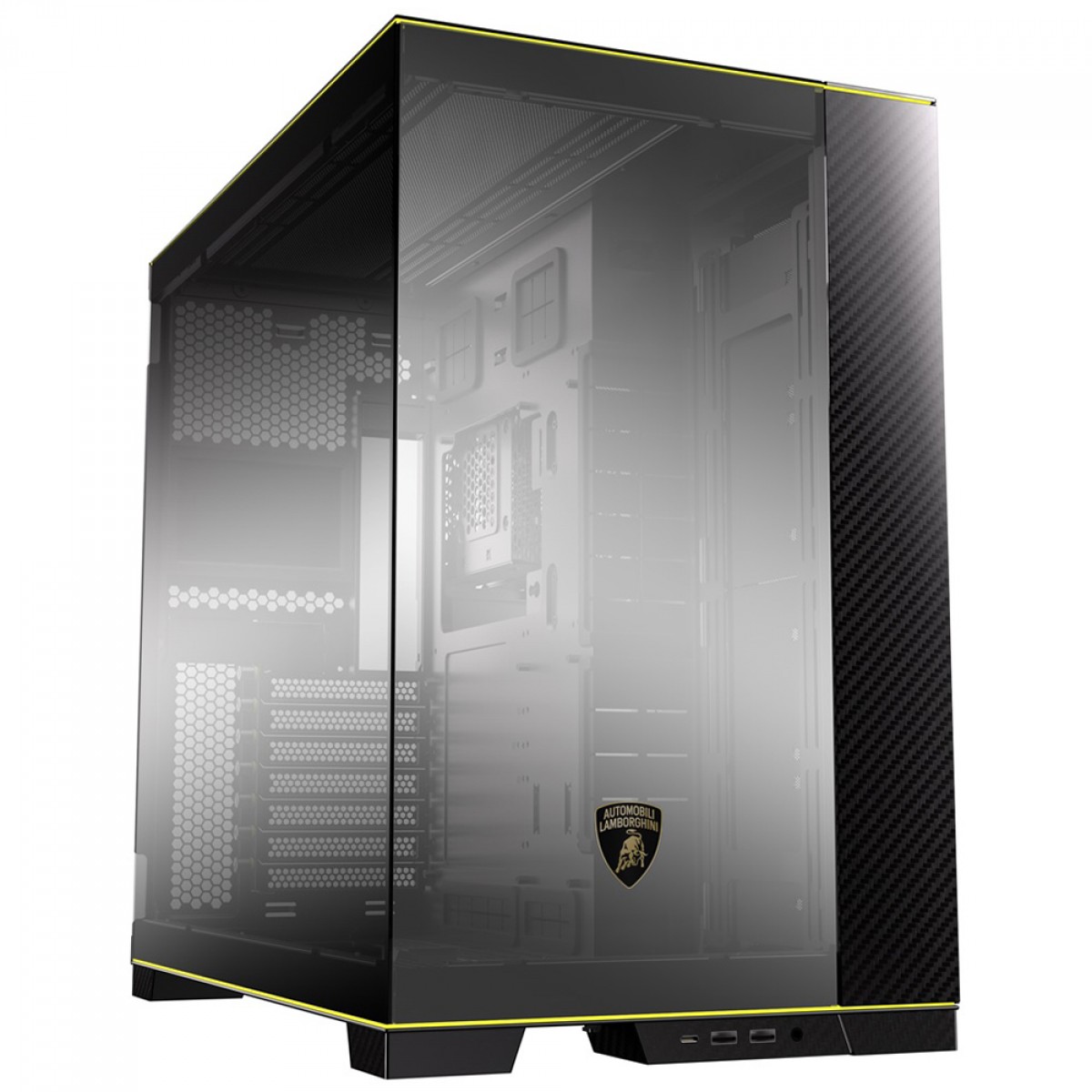 Gabinete Gamer Lian Li O11D EVO Automobili Lamborghini Edition, RGB, Mid Tower, Vidro Temperado, E-ATX, Com Display LCD, Preto, Sem Fans
