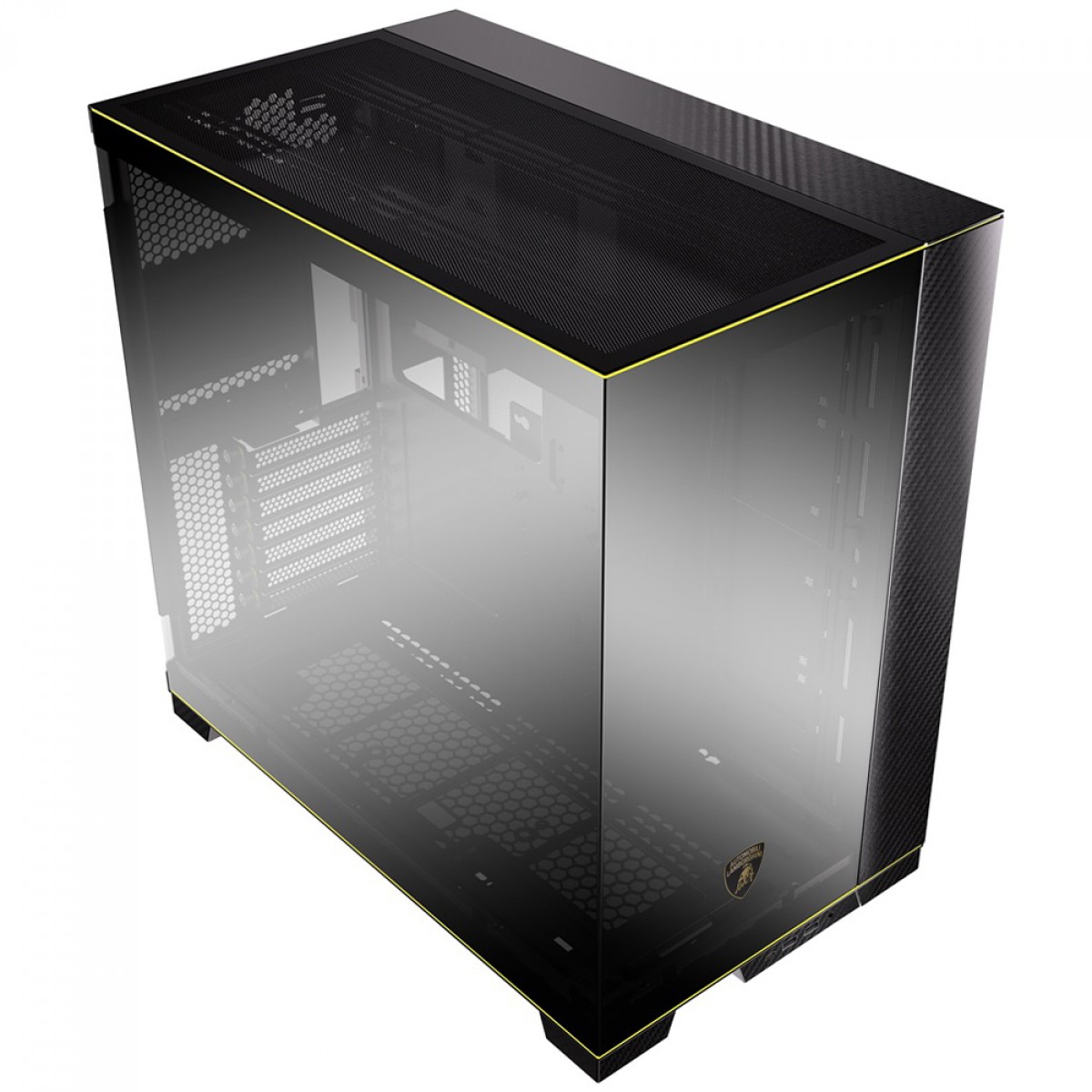 Gabinete Gamer Lian Li O11D EVO Automobili Lamborghini Edition, RGB, Mid Tower, Vidro Temperado, E-ATX, Com Display LCD, Preto, Sem Fans
