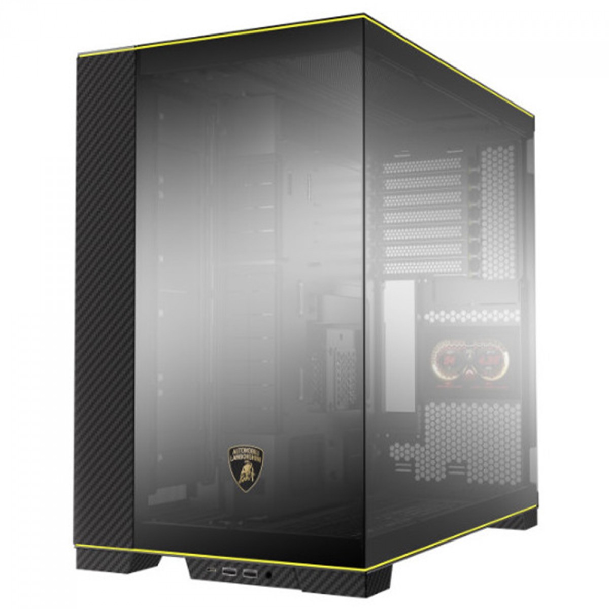 Gabinete Gamer Lian Li O11D EVO Automobili Lamborghini Edition, RGB, Mid Tower, Vidro Temperado, E-ATX, Com Display LCD, Preto, Sem Fans