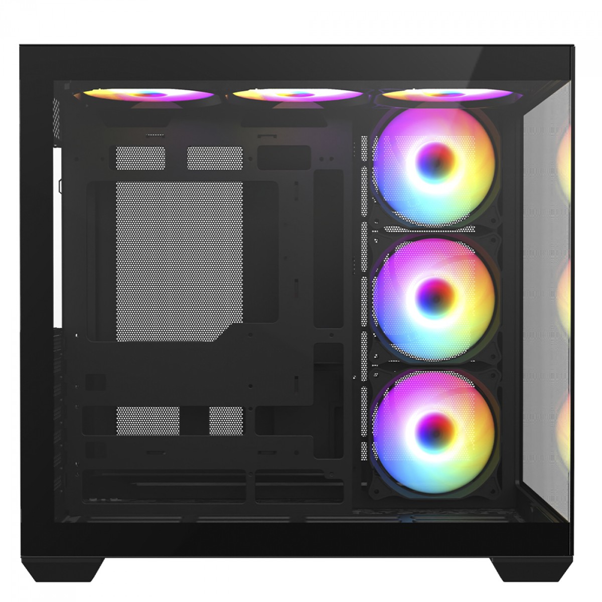 Gabinete Gamer Liketec Atlas Dark, Aquário, Mid Tower, Vidro Temperado, ATX, Sem Fonte, Com 6 Fans ARGB, Preto