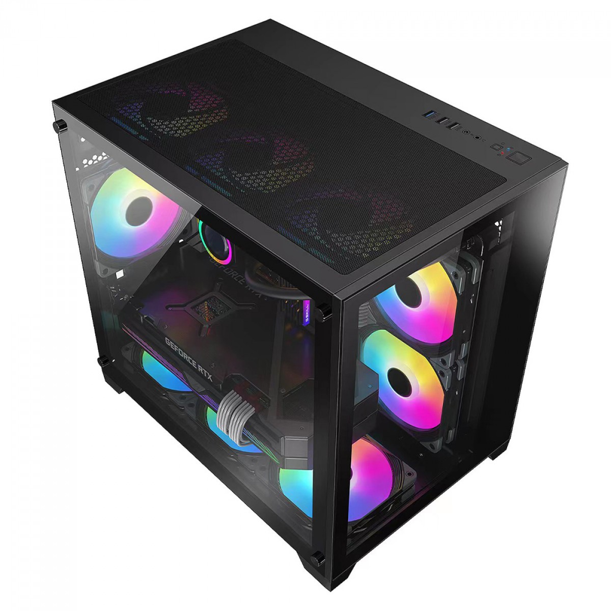Gabinete Gamer Liketec Cube Kirra, RGB, Mid Tower, Vidro Temperado, MATX, Black, Sem Fonte, Com 4 Fans