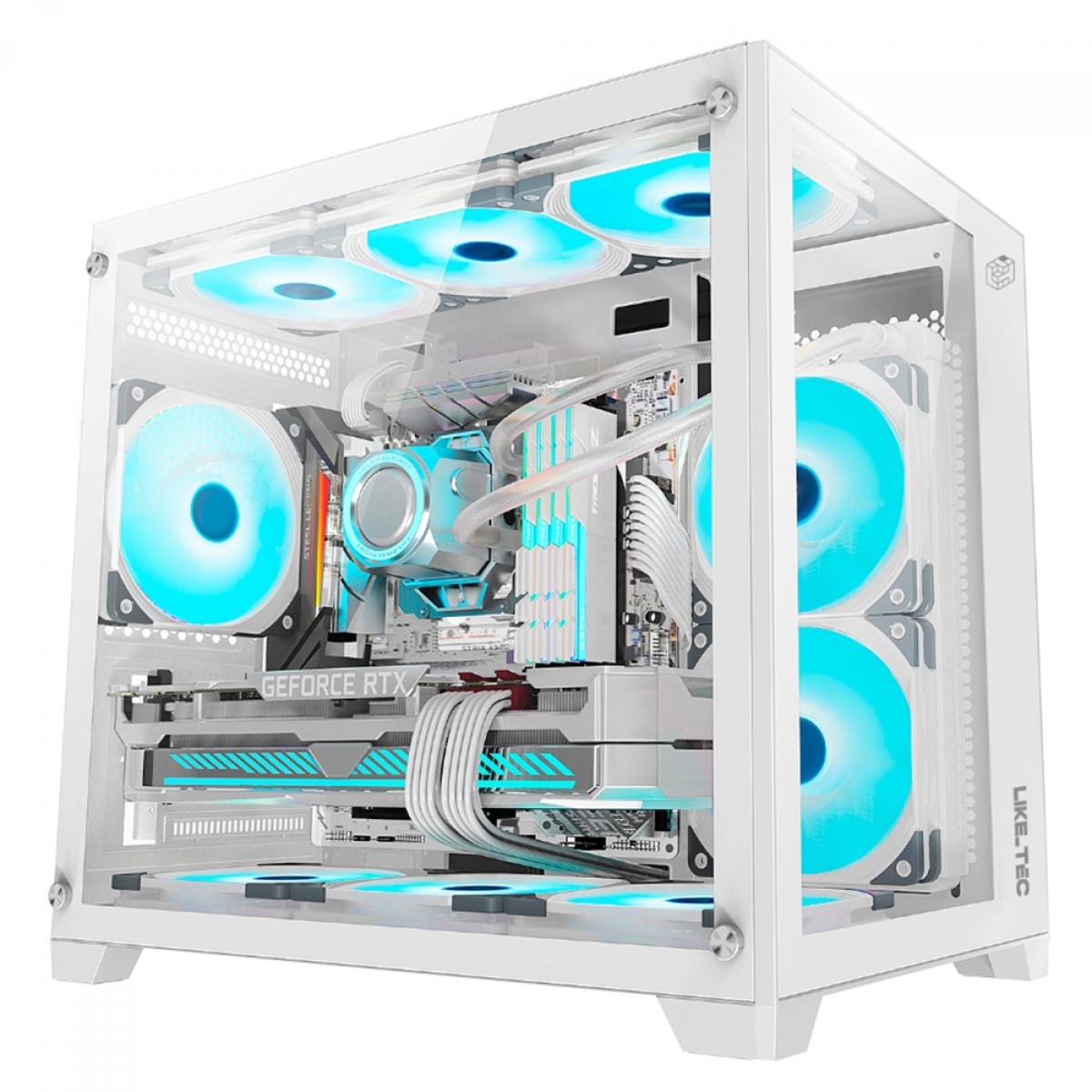 Gabinete Gamer Liketec Cube Kirra Snow, RGB, Mid Tower, Vidro Temperado, MATX, White, Sem Fonte, Com 4 Fans