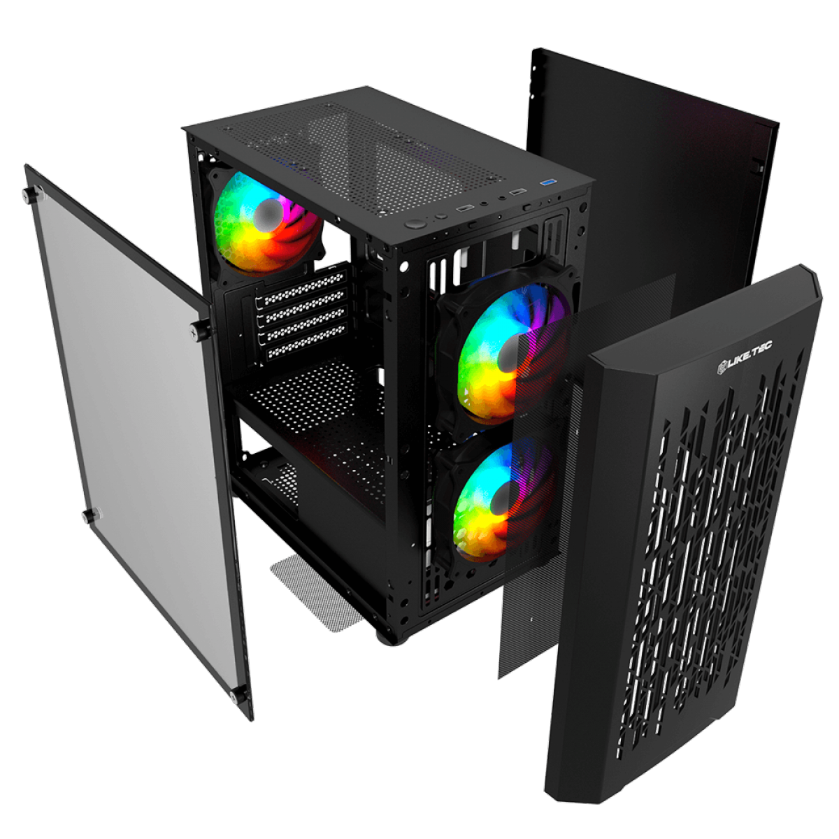 Gabinete Gamer Liketec Dark Revolution, RGB, Mid Tower, Vidro Temperado, M-ATX, Black, Sem Fonte, Com 3 Fans, LC-MT-REVOLUTION-2051
