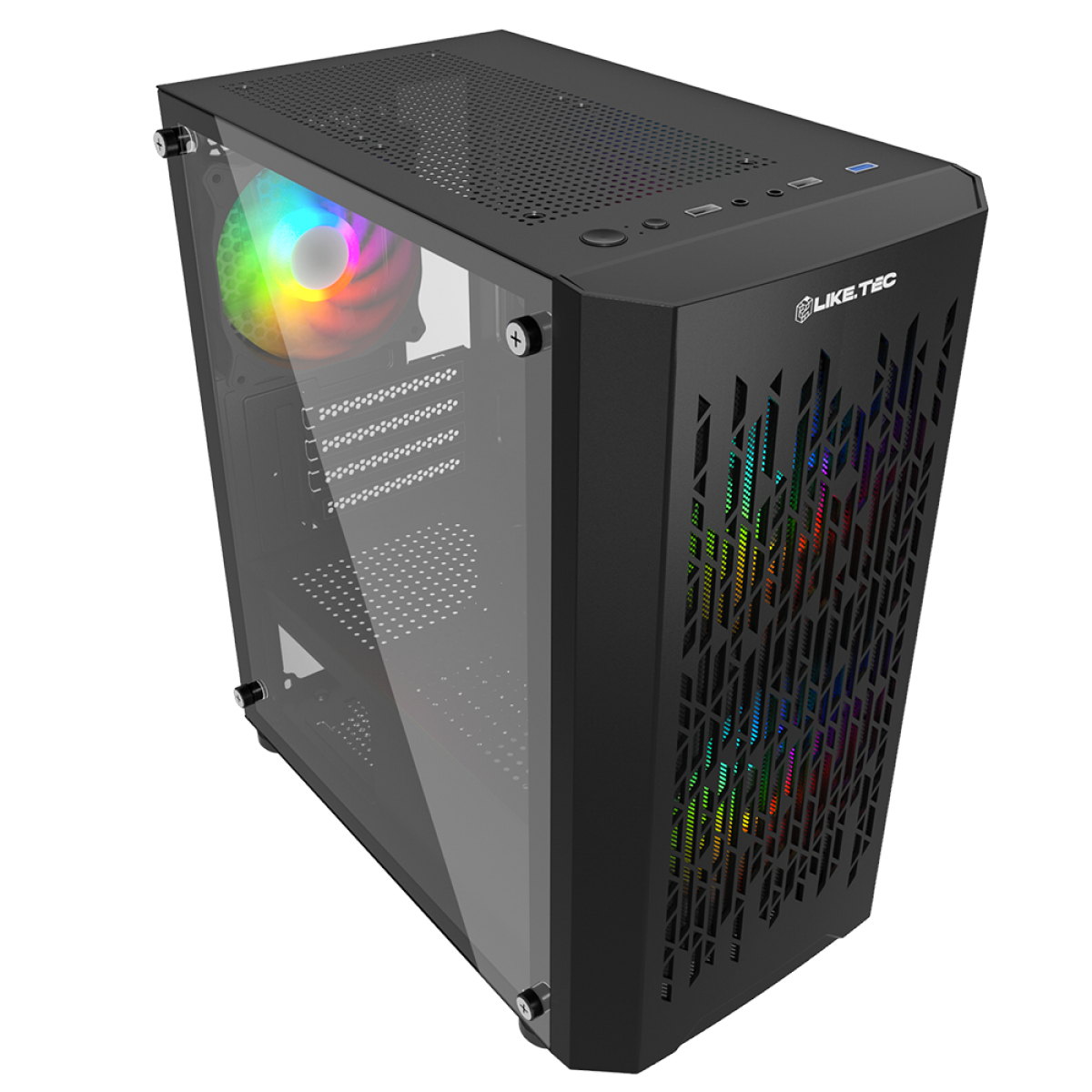 Gabinete Gamer Liketec Dark Revolution, RGB, Mid Tower, Vidro Temperado, M-ATX, Black, Sem Fonte, Com 3 Fans, LC-MT-REVOLUTION-2051