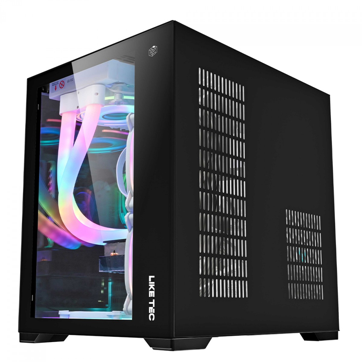 Gabinete Gamer Liketec Dasha, Mid Tower, Vidro Temperado, M-ATX, Black, Sem Fonte, Com 3 Fans RGB