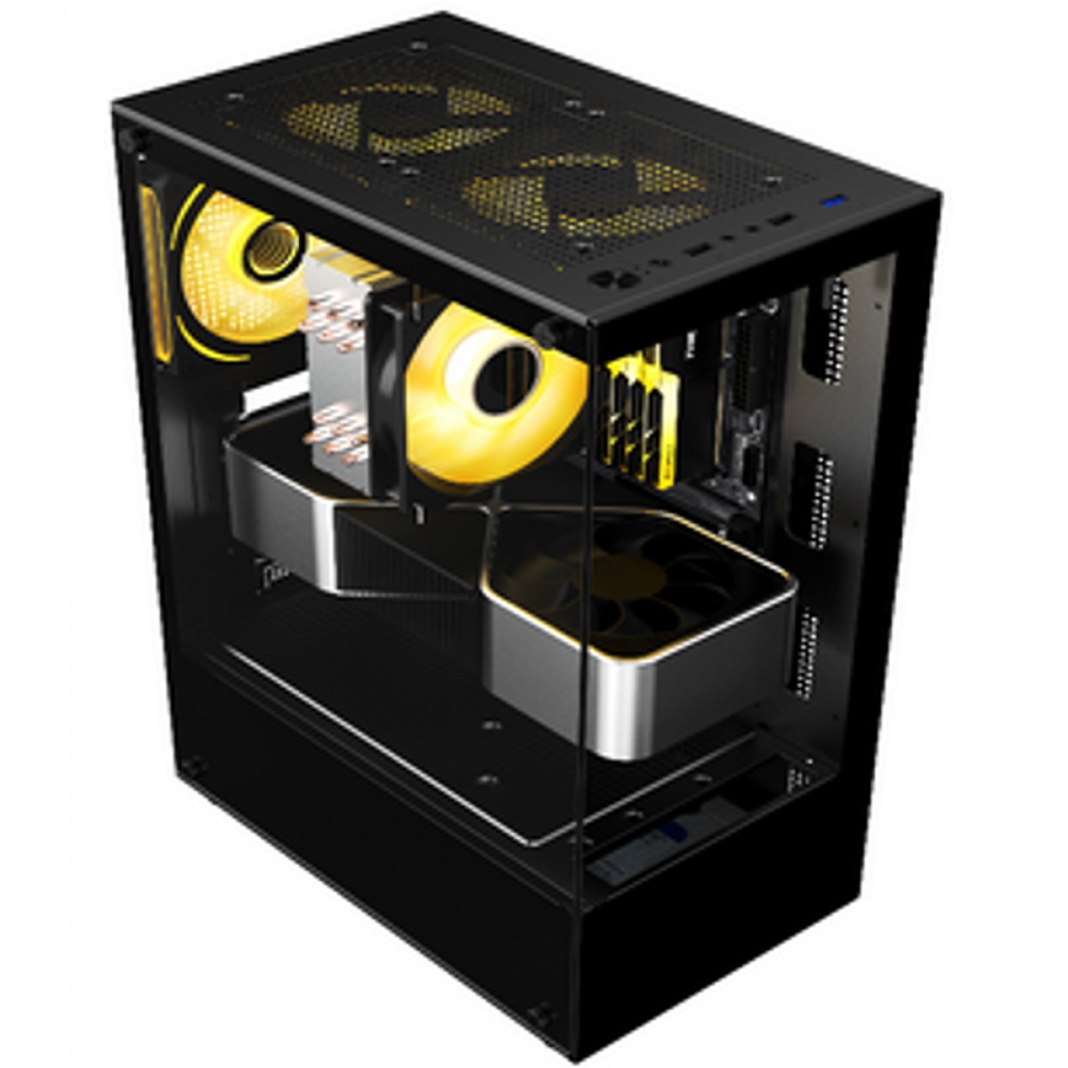 Gabinete Gamer Liketec Heydar Dark, Mid Tower, Cube Design, ATX, Vidro Temperado, Preto, Sem Fan, LC-CB-HEYDAR-2084