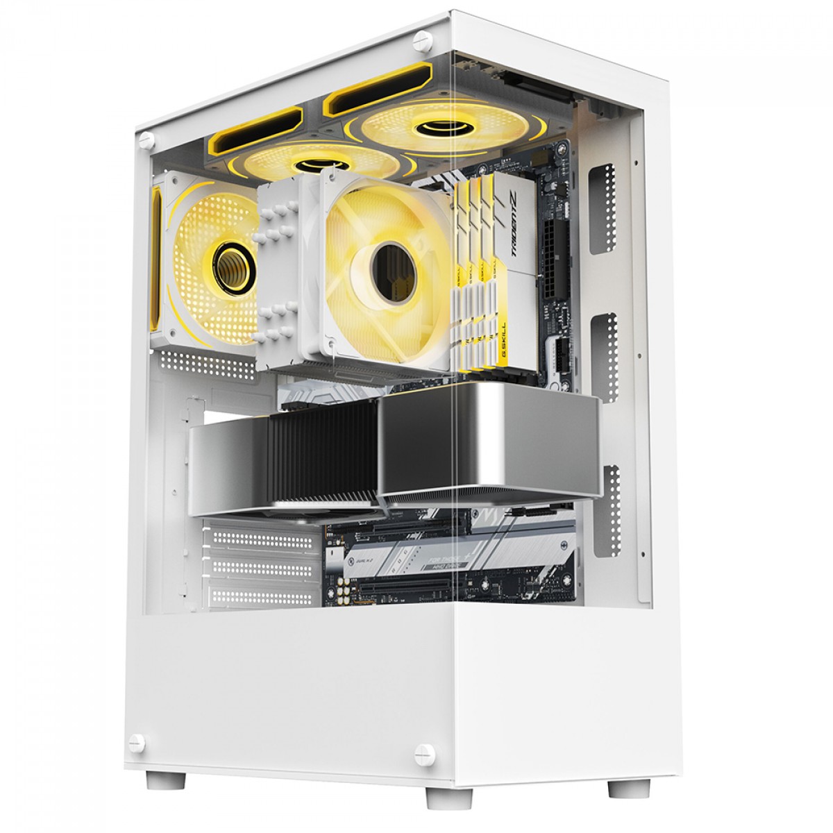 Gabinete Gamer Liketec Heydar Snow, Mid Tower, Cube Design, ATX, Vidro Temperado, Branco, Sem Fan, LC-CB-HEYDAR-2087