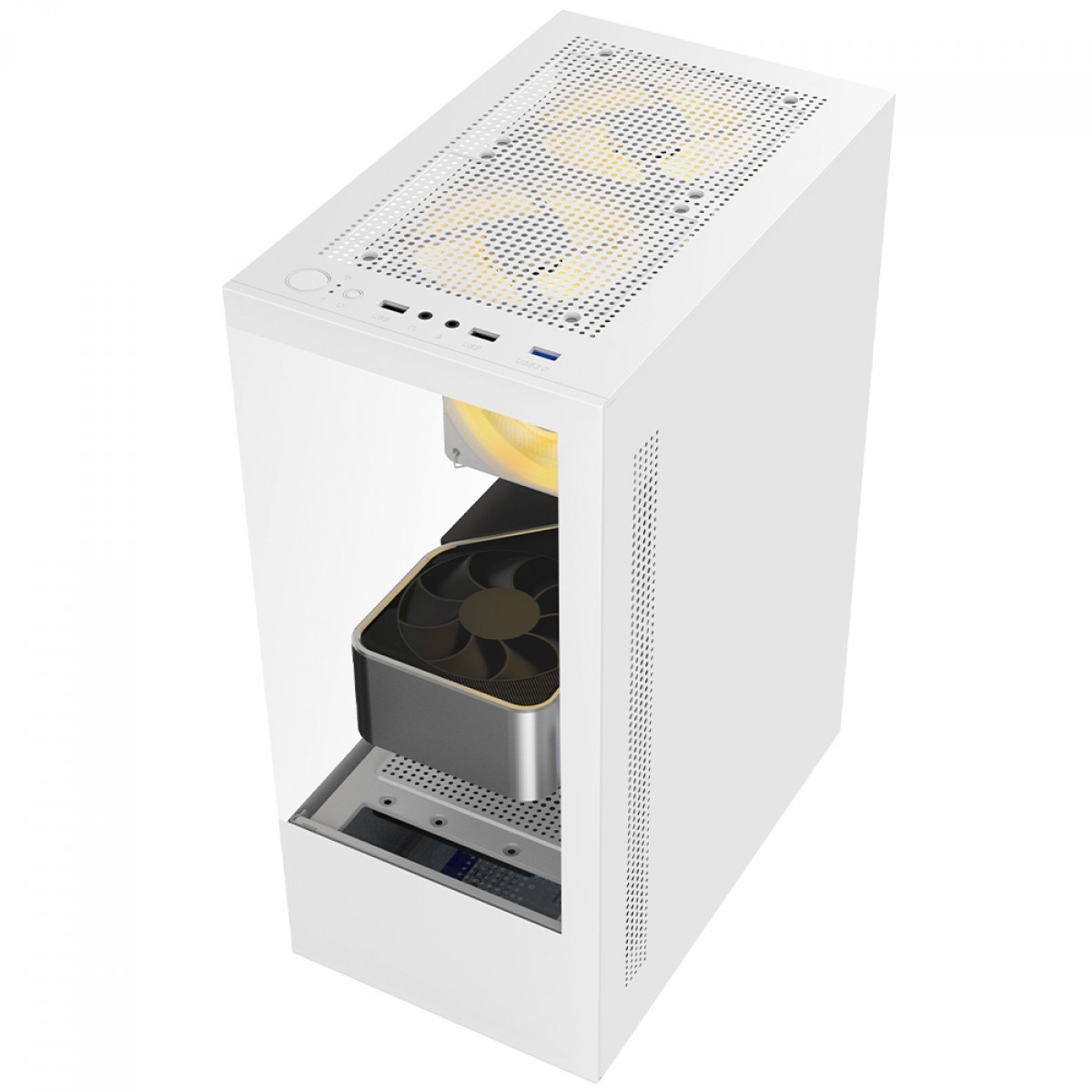 Gabinete Gamer Liketec Heydar Snow, Mid Tower, Cube Design, ATX, Vidro Temperado, Branco, Sem Fan, LC-CB-HEYDAR-2087